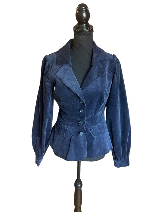 Collectif Jackets & Blazers - Collectif Vintage Women's Navy Corduroy Peplum Jacket